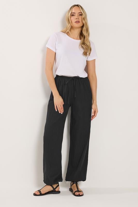  LTS Tall Black Textured Cotton Balloon Trousers