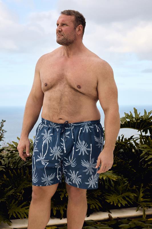 BadRhino Big & Tall Navy Blue Palm Tree Swim Shorts