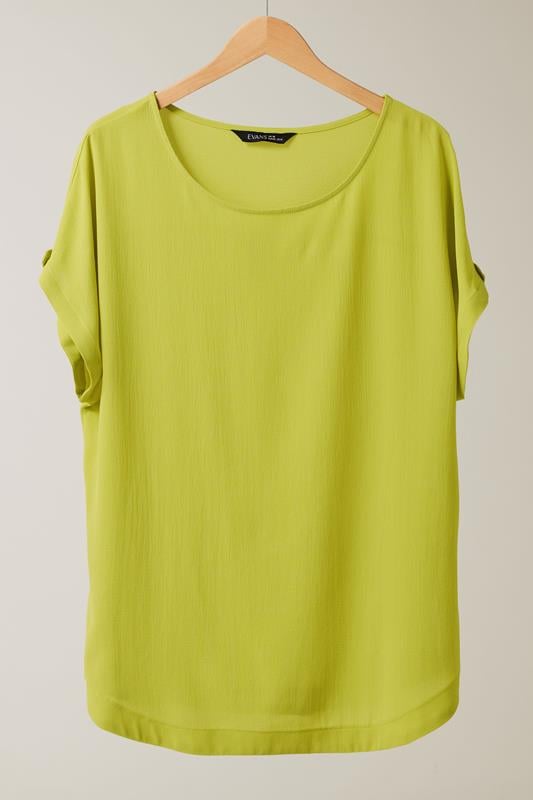 EVANS Plus Size Chartreuse Green Button Sleeve Blouse | Evans 5