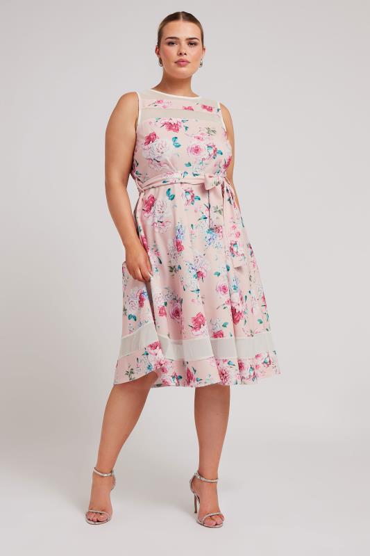 YOURS LONDON Plus Size Pink Floral Print Skater Dress | Yours Clothing 2