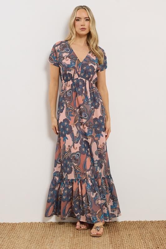  LTS Tall Natural Brown Paisley Short Sleeve Maxi Dress