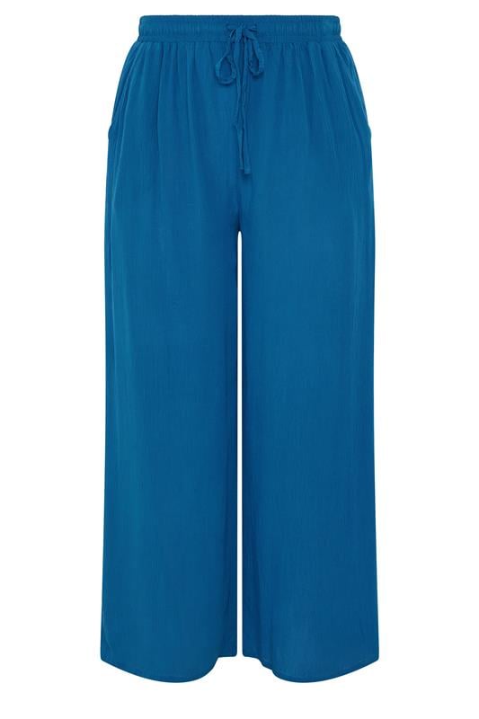 YOURS Plus Size Cobalt Blue Crinkle Texture Wide Leg Trousers | Yours Clothing 5