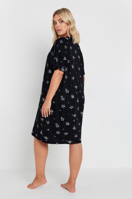 YOURS Plus Size Black Star Print Sleep Tee Nightdress | Yours Clothing 3