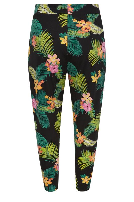 YOURS Plus Size Black Tropical Print Double Pleat Harem Trousers | Yours Clothing 7