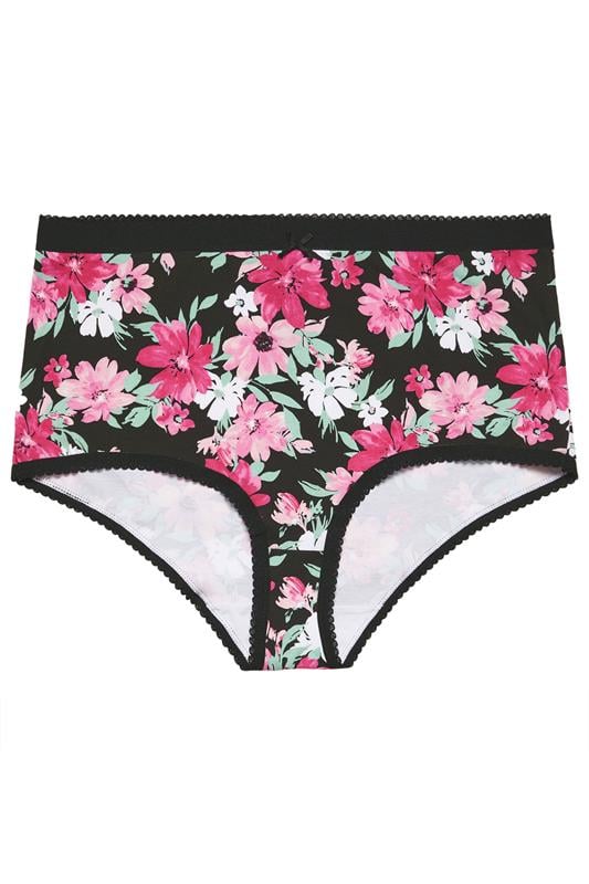 YOURSET Plus Size 5 PACK Black Floral Print Full Briefs | Yours Clothing 7