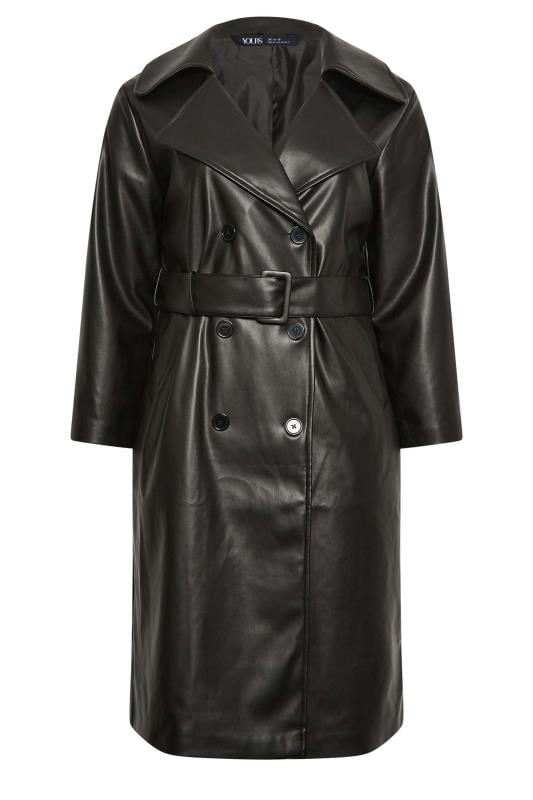 YOURS Plus Size Black Faux Leather Trench Coat | Yours Clothing 8