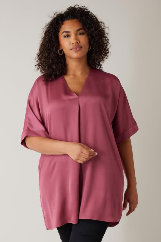 EVANS Plus Size Dusky Pink Pleat Front Blouse | Evans 1