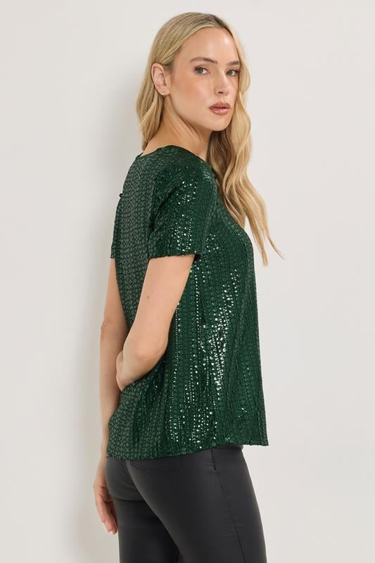 LTS Tall Green Crew Neck Sequin Top | Long Tall Sally 2