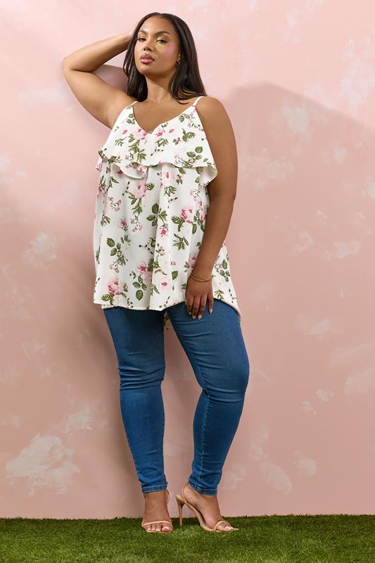 YOURS Plus Size White Floral Frill Cami Vest Top | Yours Clothing 2