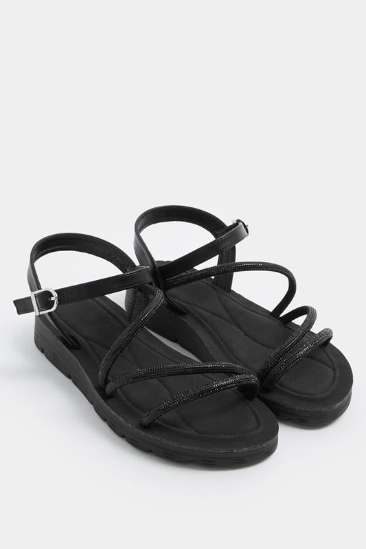  Yours Black Glitter Comfort Sandals In Extra Wide EEE Fit