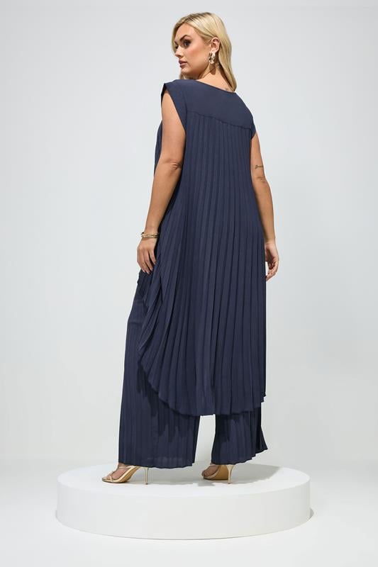 YOURS LONDON Plus Size Navy Blue Pleated Set | Yours Clothing 2