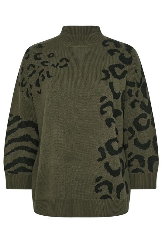 YOURS Plus Size Khaki Green Leopard High Neck Jumper | Yours Clothing 5