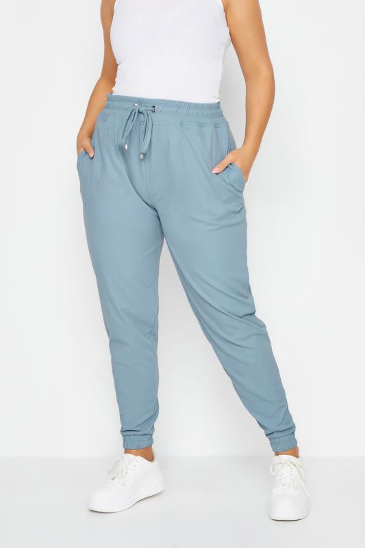 YOURS Curve Light Blue Stretch Cuffed Joggers | Yours Clothing 1