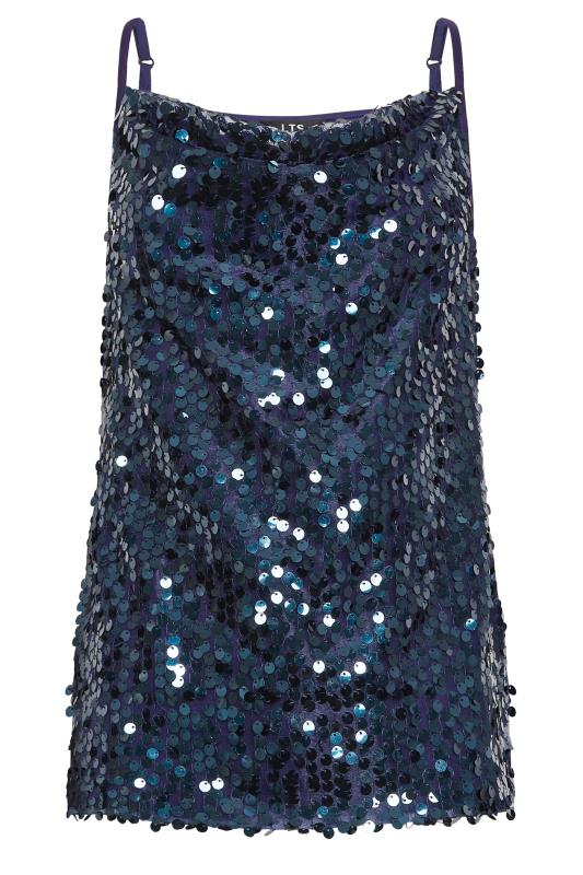 LTS Tall Navy Blue Sequin Cowl Neck Cami Top | Long Tall Sally 7