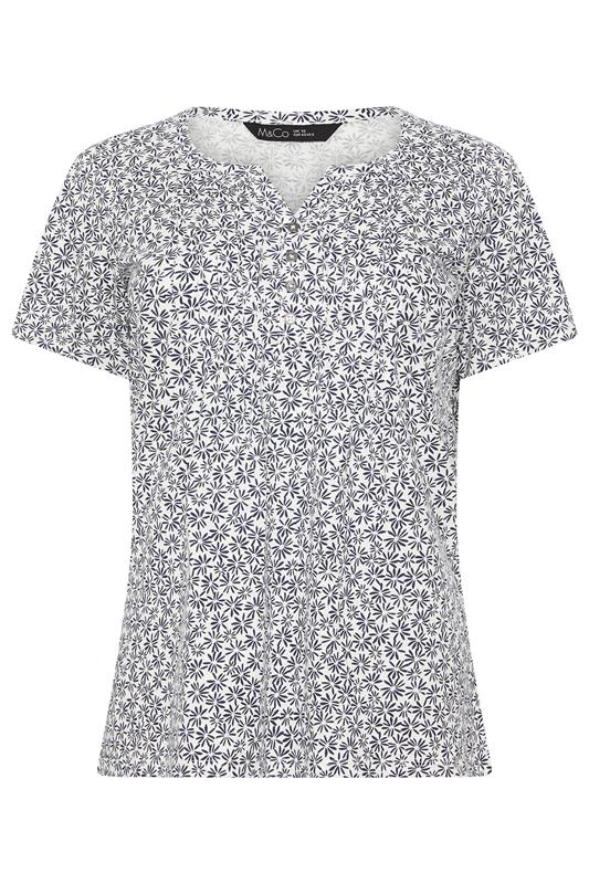 M&Co Navy Blue Floral Cotton Henley Top | M&Co 5