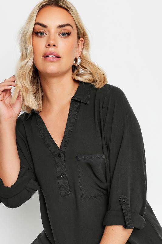 YOURS Plus Size Black Overhead Chambray Shirt | Yours Clothing  2