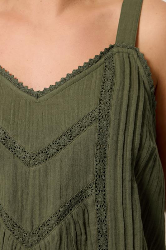 YOURS Plus Size Green Crochet Insert Vest Top | Yours Clothing 4