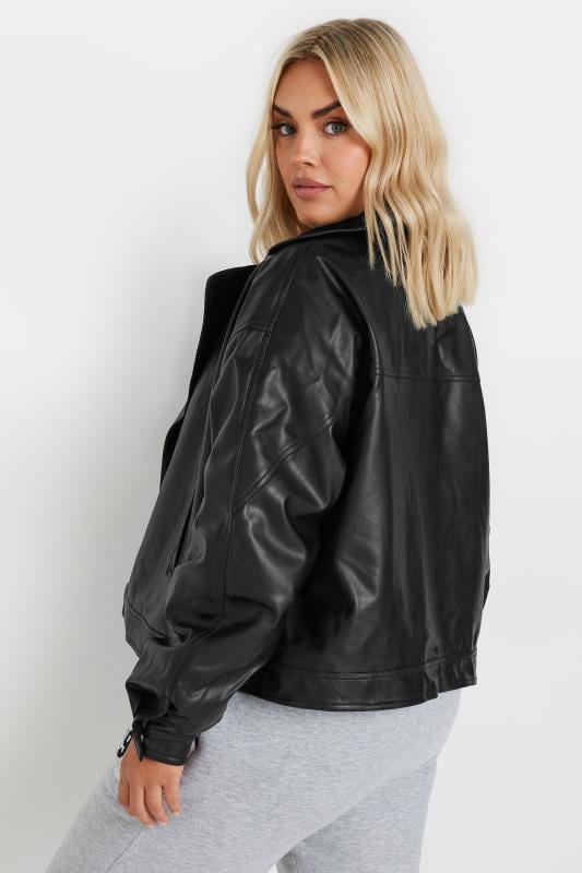 YOURS Plus Size Black Faux Leather Biker Jacket | Yours Clothing 3