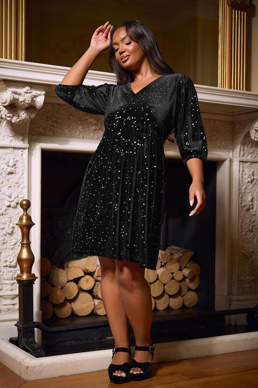  YOURS Curve Black Velour Star Print Mini Dress