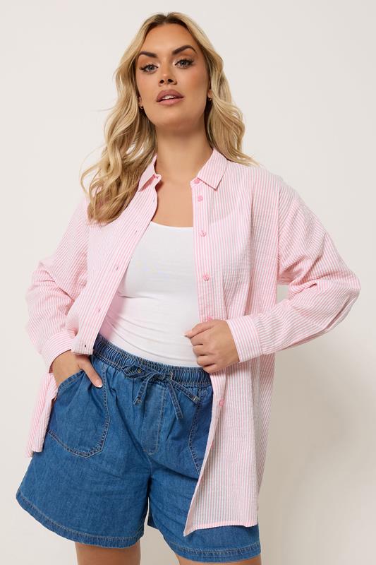 YOURS Curve Pink Stripe Textured Shirt