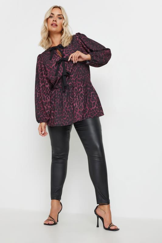 LIMITED COLLECTION Plus Size Burgundy Red Leopard Print Tie Front Top | Yours Clothing  3