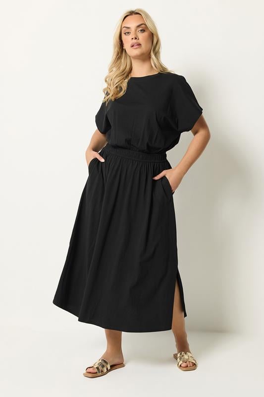 YOURS Curve Black Elasticated Waist Maxi Dress