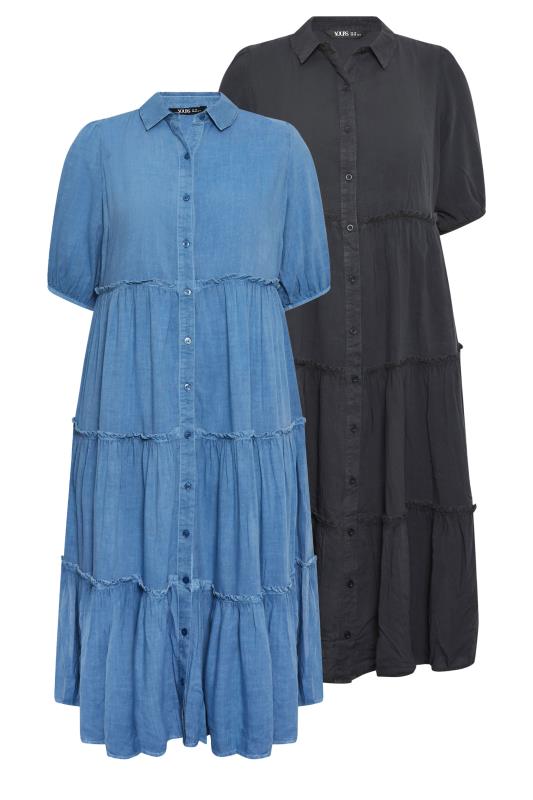 YOURS Plus Size 2 PACK Blue & Black Wash Chambray Dress 7