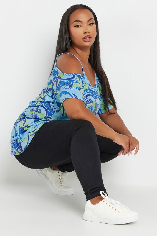 YOURS Plus Size 2 PACK Blue & Black Swirl Print Cold Shoulder Tops | Yours Clothing  4