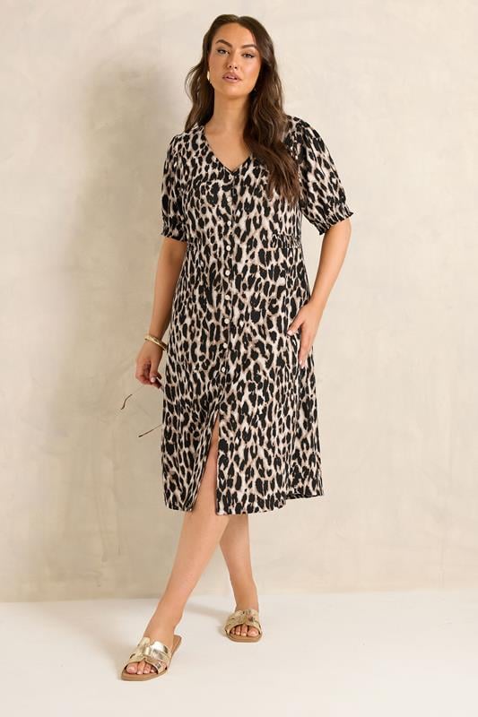 knee length dresses for ladies Flutter Sleeve Printed Midi Dress - Leopard Print