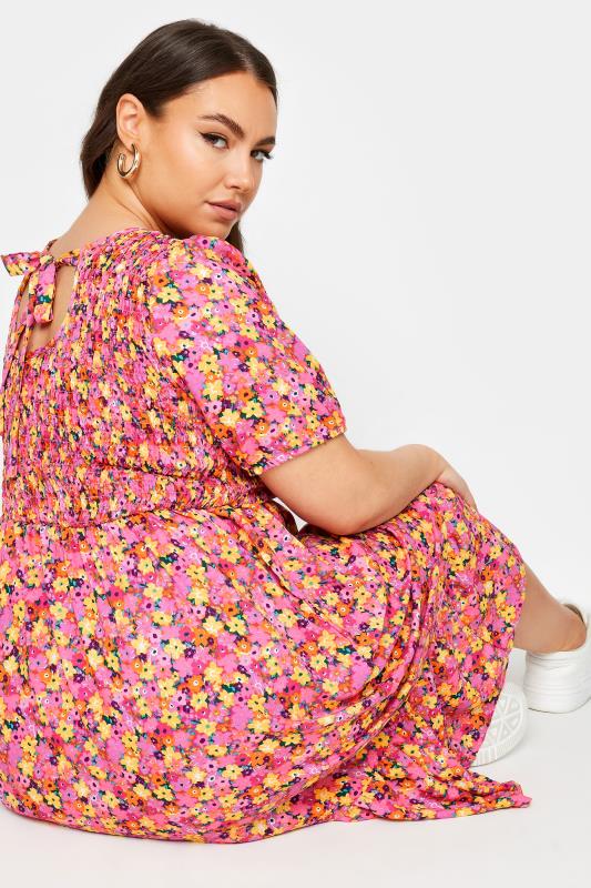 LIMITED COLLECTION Plus Size Pink Floral Print Shirred Midaxi Dress | Yours Clothing 4