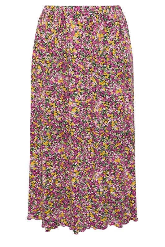 YOURS Plus Size Pink Floral Print Maxi Skirt | Yours Clothing  5