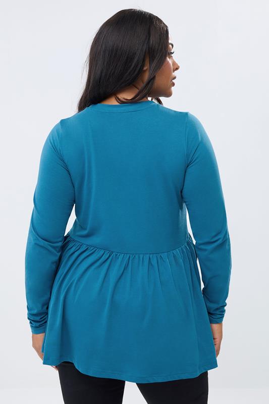 YOURS Plus Size Blue Long Sleeve Peplum Top | Yours Clothing 2