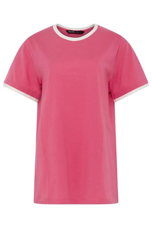 YOURS Plus Size Pink Contrast Trim T-Shirt | Yours Clothing 5