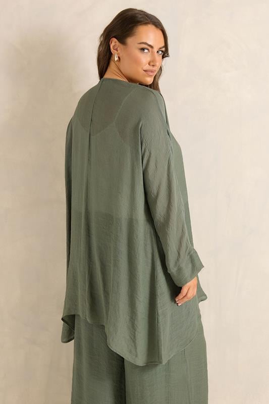 EVANS Plus Size Khaki Green Longline Cover-Up Cardigan | Evans 4