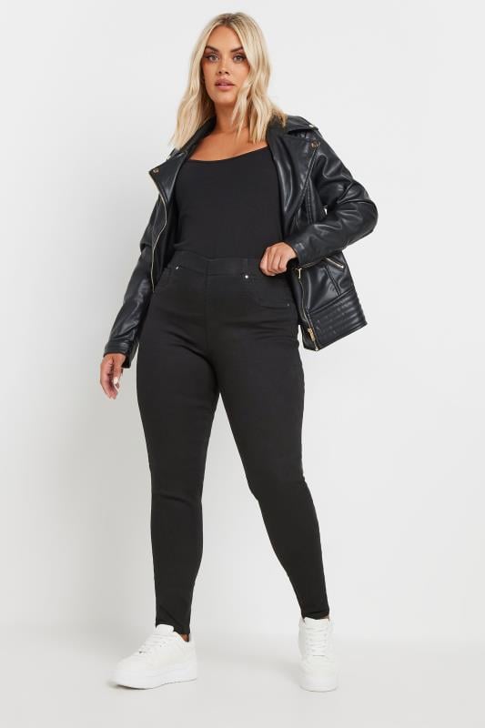 Plus Size Black Pull On JENNY Jeggings | Yours Clothing 1