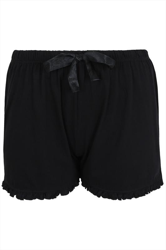 Plus Size Black Cotton Frilll Trim Pyjama Shorts | Yours Clothing 5