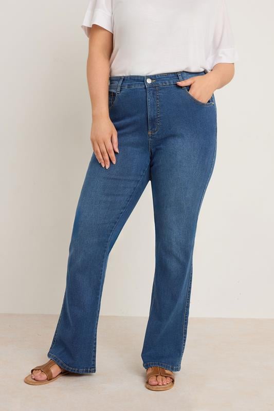 EVANS Plus Size Mid Blue Bootcut Pocket Jeans | Evans 2