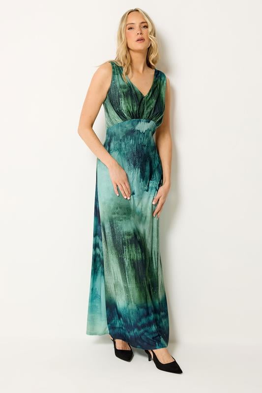  LTS Tall Teal Green Abstract Scarf Detail Maxi Dress