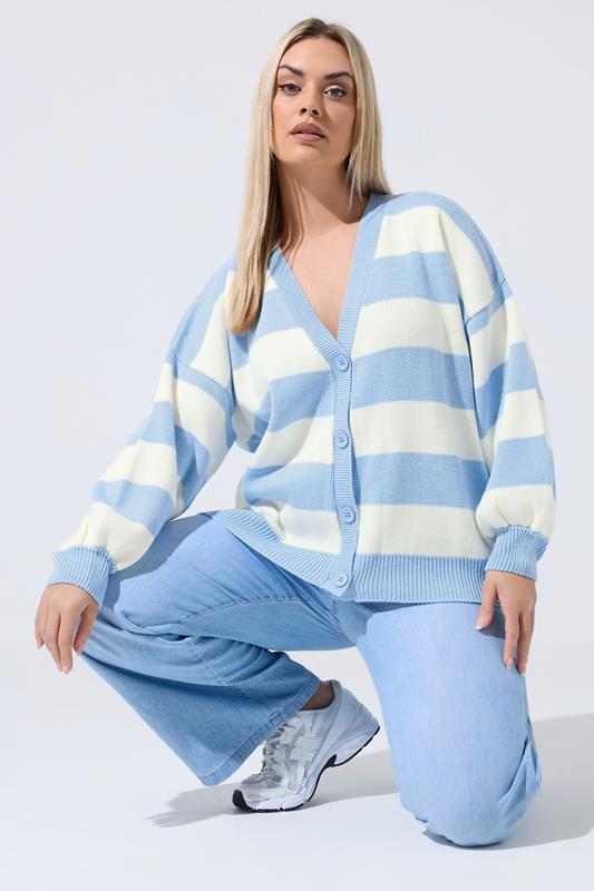  LIMITED COLLECTION Curve Blue & White Stripe Knitted Cardigan