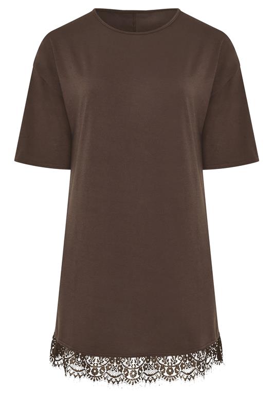 LIMITED COLLECTION Plus Size Brown Lace Trim Mini Dress | Yours Clothing 5