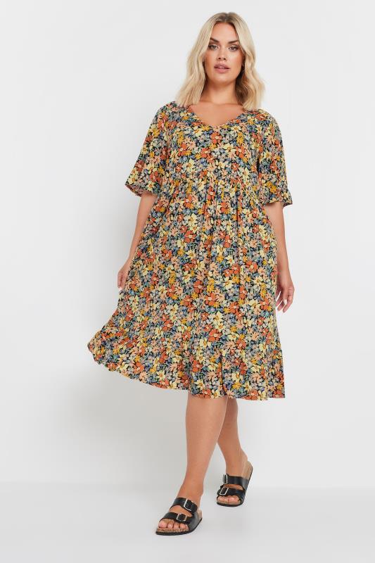 Plus Size  YOURS Curve Orange Floral Print Smock Dress