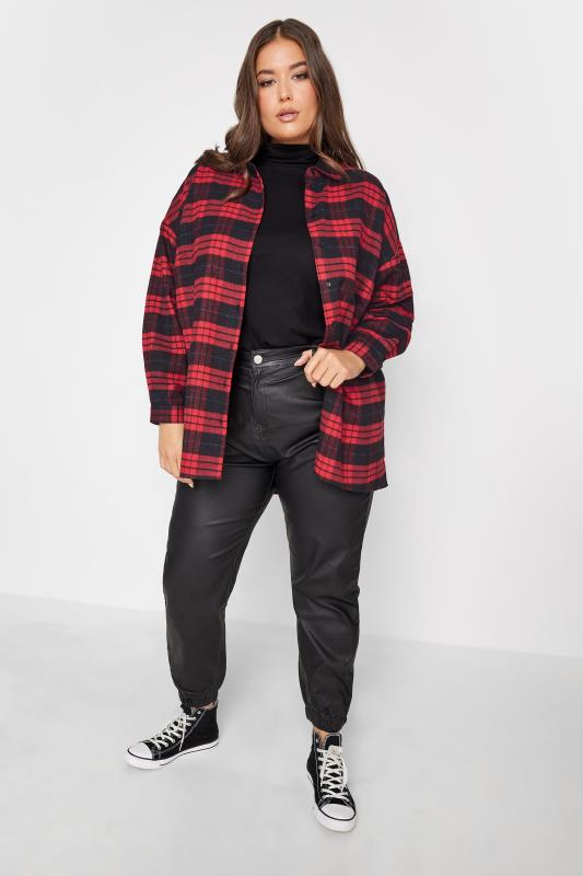 YOURS Curve Red Check Brushed Oversized Boyfriend Shirt 4