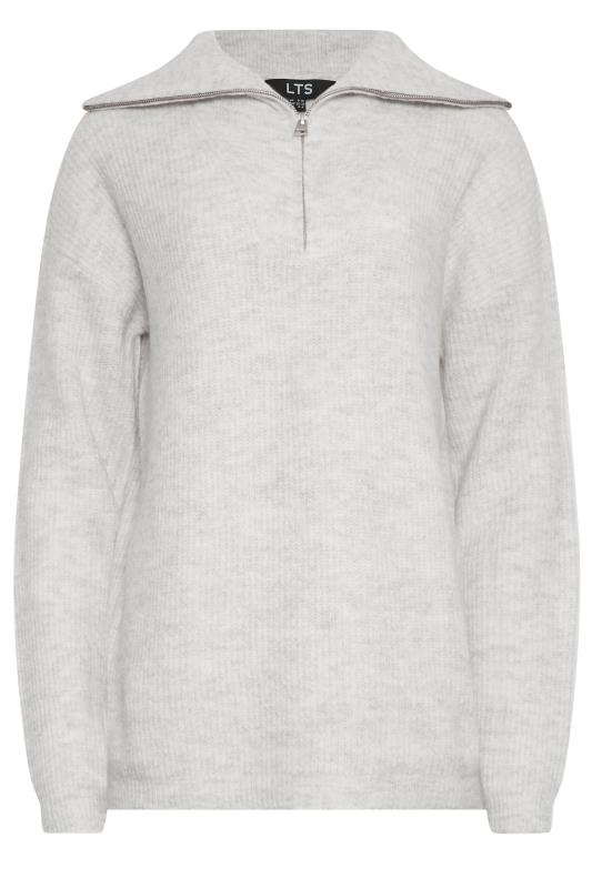 LTS Tall Women's Grey Marl Zip Funnel Neck Jumper | Long Tall Sally 6