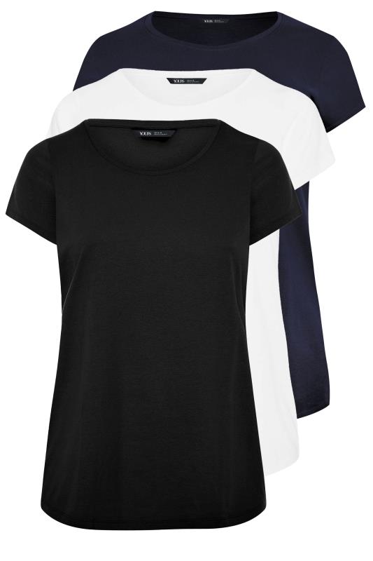 YOURS 3 PACK Plus Size Navy Blue & Black Core T-Shirts | Yours Clothing 8