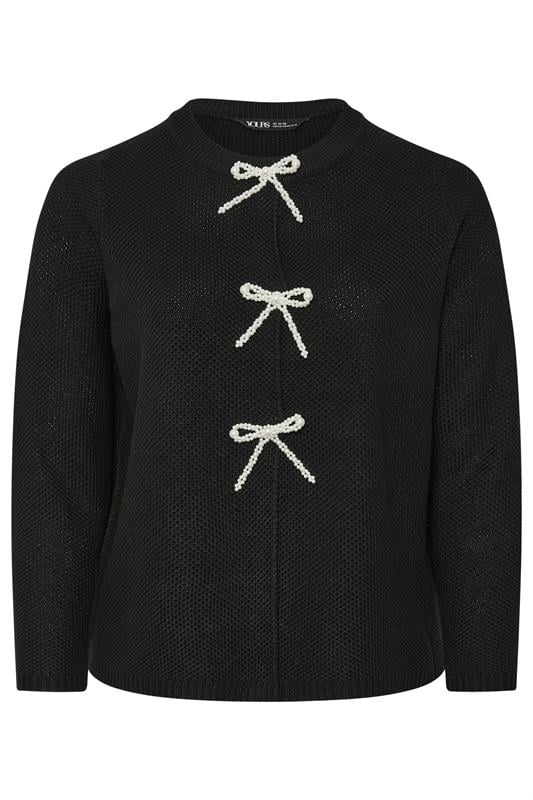 YOURS Plus Size Black Pearl Bow Front Through Cardigan 8