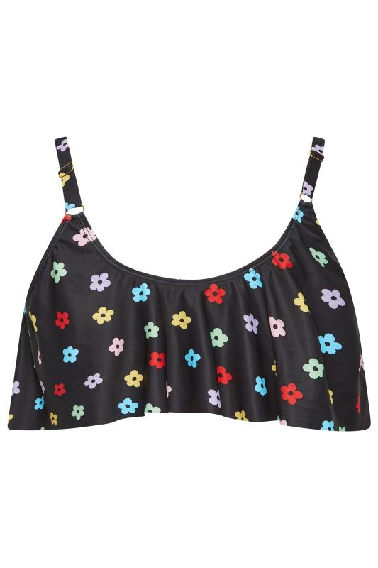 YOURS Plus Size Black Daisy Print Frill Chain Bikini Top | Yours Clothing 9