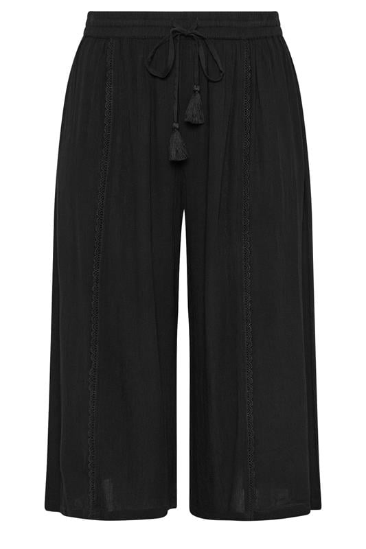 YOURS Plus Size Black Scallop Trim Crinkle Cropped Trousers | Yours Clothing 5