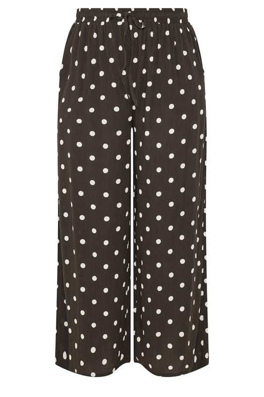 YOURS Plus Size Brown Polka Dot Crinkle Beachwear Wide Leg Trousers | Yours Clothing 5