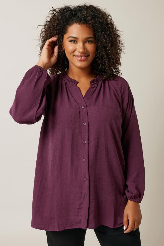 EVANS Plus Size Burgundy Red Frill Neck Blouse | Evans 1