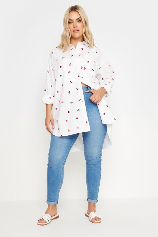 YOURS Plus Size White Embroidered Cherry Shirt | Yours Clothing 5